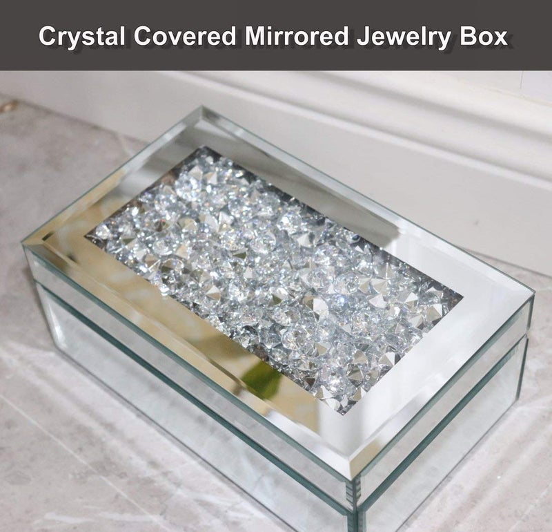 QMDECOR Luxury Silver Crushed Diamond Glass Mirrored Jewelry Box Organizer Storage Jewelry Box For Women - Image 3